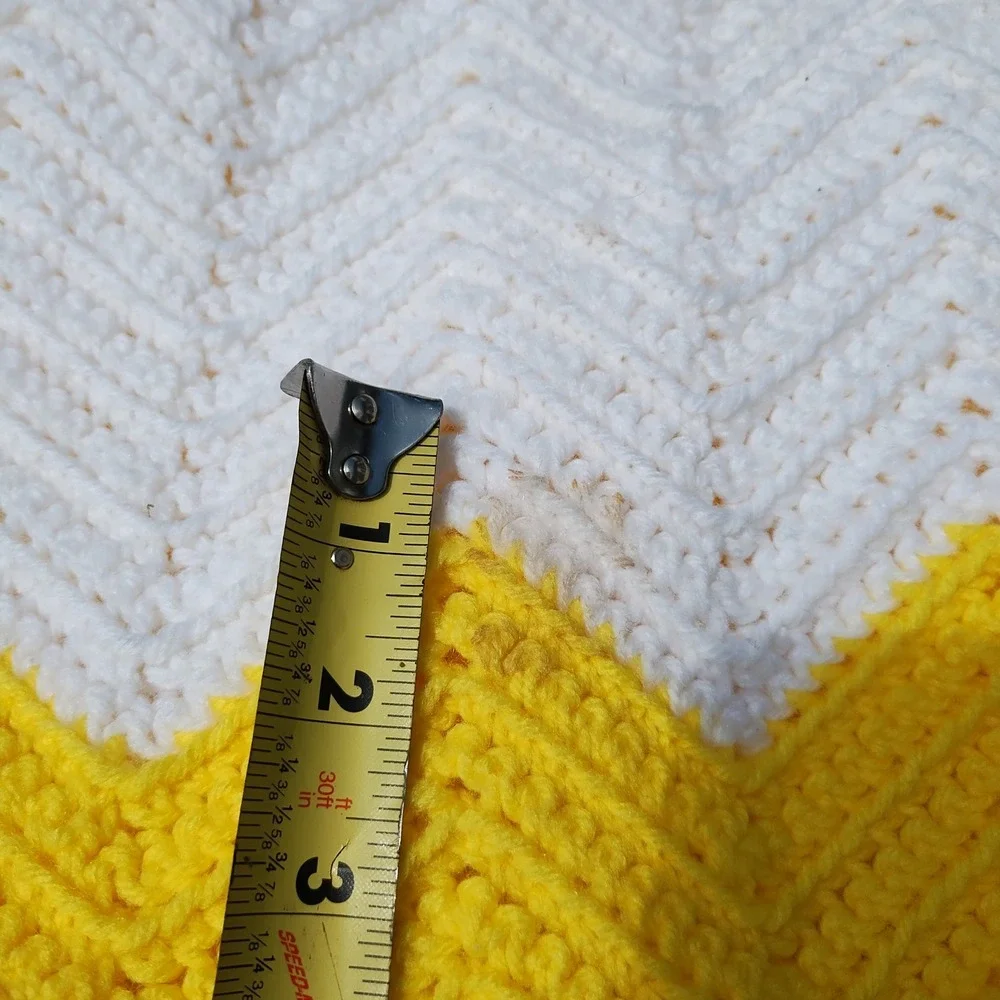 Handmade VTG Crochet Blanket Yellow Chevron Afghan Throw Knit 68x36